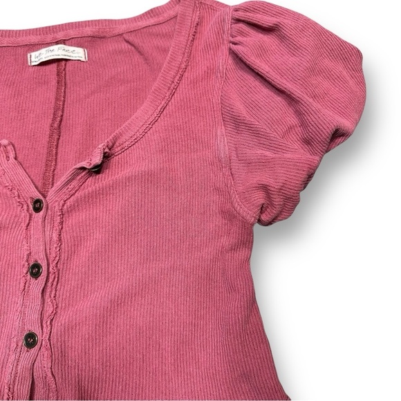 Free People We The Free Molly Crop Button Front Puff Short Sleeve Scoop Neck XS - Picture 4 of 9